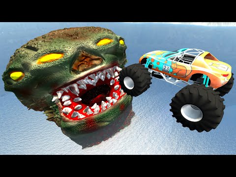 Jumping Cars into the Mouth of Creepy Monster - BeamNG.Drive