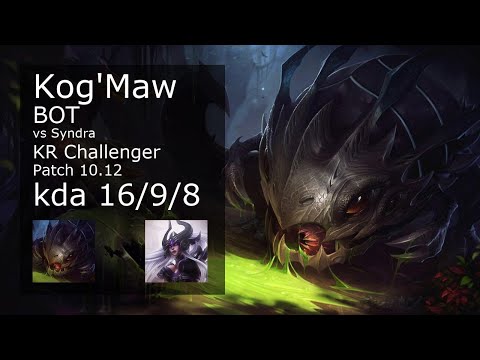 Kog'Maw ADC vs Syndra - KR Challenger 16/9/8 Patch 10.12 Gameplay // [롤] 코그모 vs 신드라