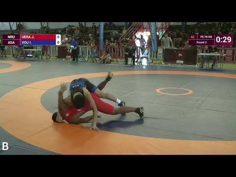 Round 2 FS - 74 kg: I. VOU (ASA) df. J. UERA (NRU) by FALL, 10-0