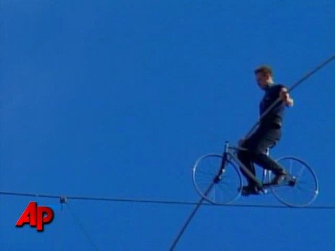 Raw Video: Record Breaking High Wire Act
