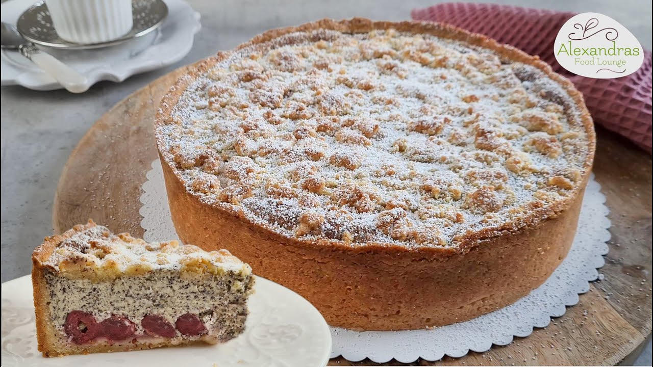 Mohn-Käsekuchen mit Kirschen - Einfache Rezepte