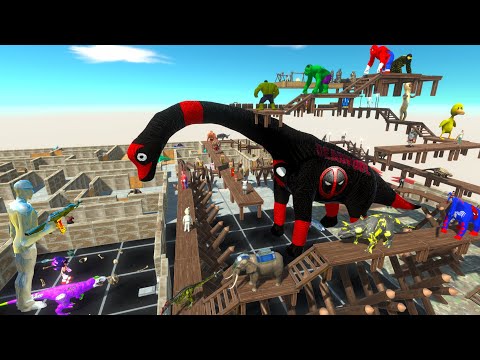 FPS AVATAR Around DEADPOOL BRACHIOSAURUS in MAZE - Animal Revolt Battle Simulator