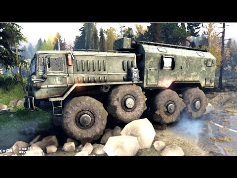 SPINTIRES 2014 Full Version Preview - MAZ 537 8x8 Utility Truck Getting Stuck in a River
