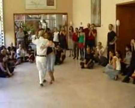  Andrea Misse  and  Javier Rodriguez  are  dancing  to  the  milonga  "  Arrabalera  "