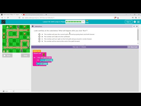 L18-11 |Code.org | Express-2021 | Lesson 18: Until Loops in Maze | level 11
