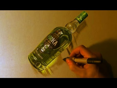 Drawing timelapse: a bottle of Oddka vodka - hyperrealistic art looks like real (reverse)