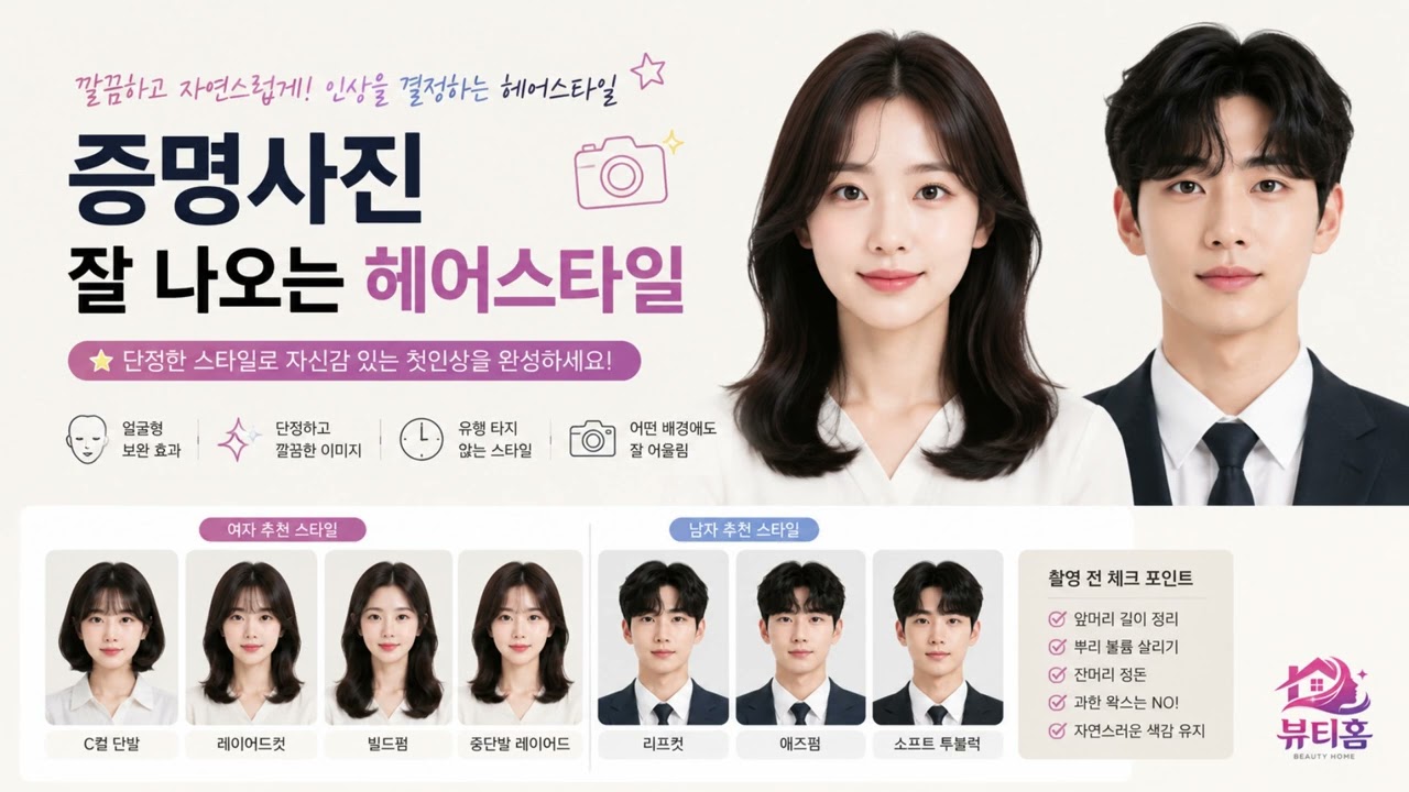 증명사진 잘 나오는 헤어스타일 깔끔하고 자연스러운 첫인상을 만드는 방법