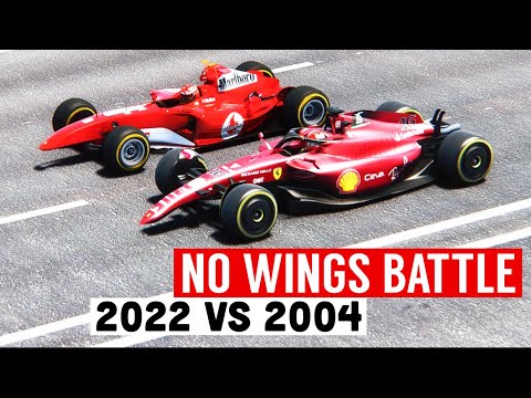 Ferrari F1 2022 NO WINGS v Ferrari F1 2004 NO WINGS + SLICKS - WHO IS FASTER? 🤔