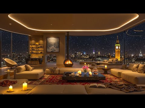 Winter London Night Jazz - Cozy Apartment with Gentle Jazz Music & Fireplace Sounds for Relax, Sleep