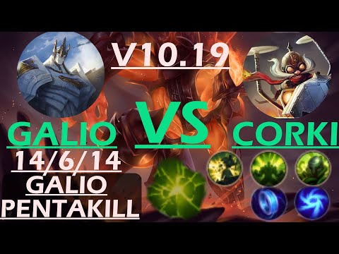 GALIO VS CORKI(MID)GALIO KDA 14/6/14 PENTAKILL V10.19