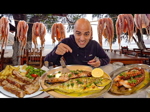 INSANE Greek Street Food 🇬🇷 CRETE SEAFOOD PARADISE + Village BBQ Pork + 101 year-old Bougatsa