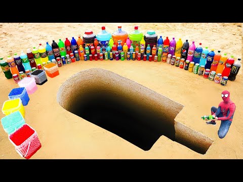 How to make Ice Cream pit with Cement & Orbeez, Giant Fanta, Coca Cola, Mirinda, Pepsi vs Mentos