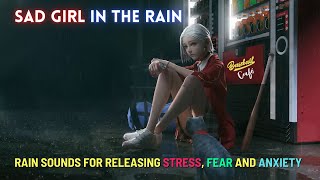 Rolling Thunder and Relaxing Rain Sounds 🎧 Sad Girl and Cat Outside Baseball Cafe in Rainy Night 🌧️