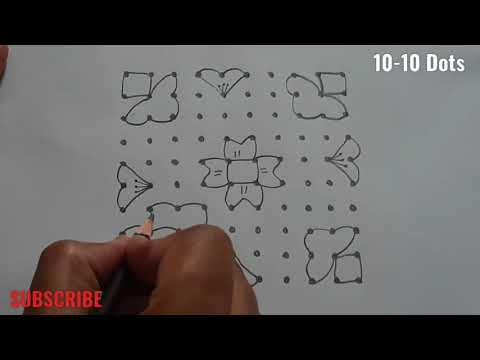 Simple 10-10 Dots Rangoli Design | Rangoli 141 | How To Make Rangoli Design | Chukkala Muggu
