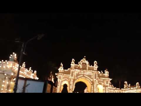 Mysore Palace entrance Gate night lights view