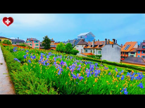 Nyon Rainy Day Walking Tour 🇨🇭Relaxing Bird Sounds & Spring Nature in a Peaceful Swiss Town [4K]