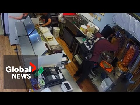 Robber uses machete to terrify donair shop staff before shaving himself some meat