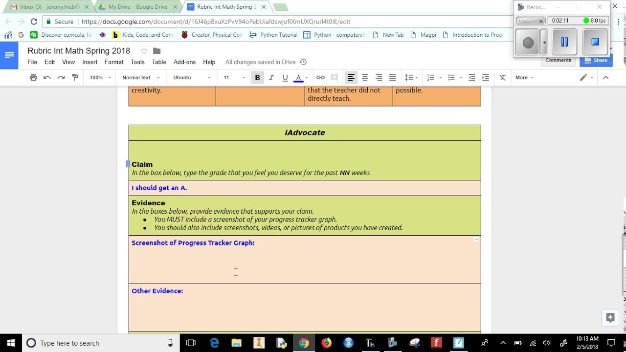 Rubric Video Int Math