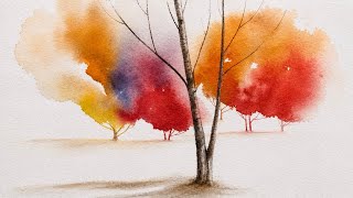 Colorful watercolor trees | easy landscape tutorial