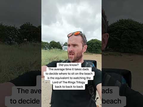 Dad's deciding where to sit on the beach ⛱️😩🤭