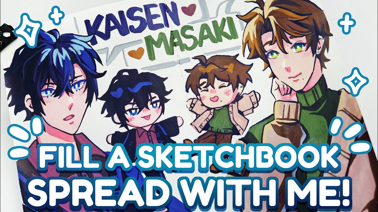Fill A Sketchbook Spread with me! Long Sketchbook Session~