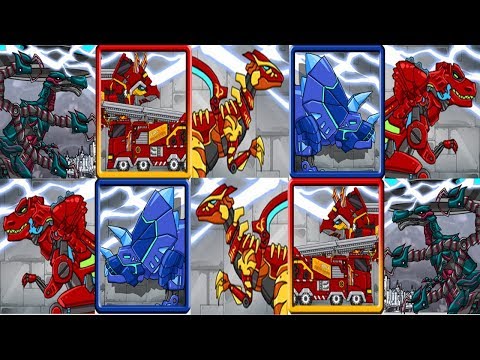 Dino Robot Baryonyx VS Triceratops VS Tyrano Red - Tricera Blue 2 VS Velociraptor
