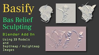 Basify Bas Relief Sculpting Blender Add On Demonstration with 3D models and depthmaps