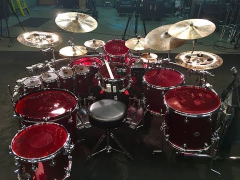 Thomas Lang setting up his DW kit for a recording session