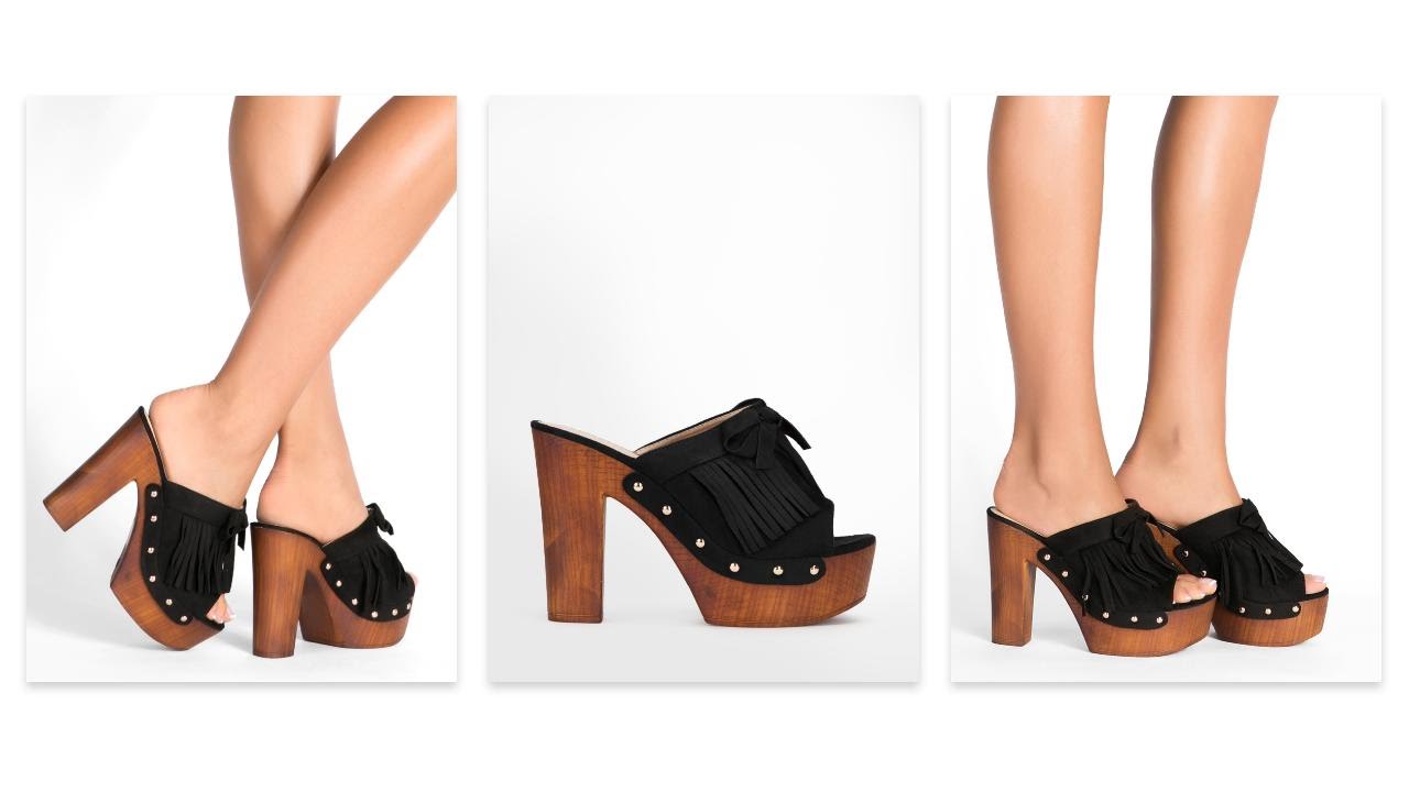 Czarne klapki na słupku Beauty - DeeZee.pl