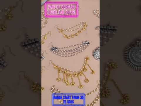 Golden brass indian bollywood gold plated faux pearl chain s...