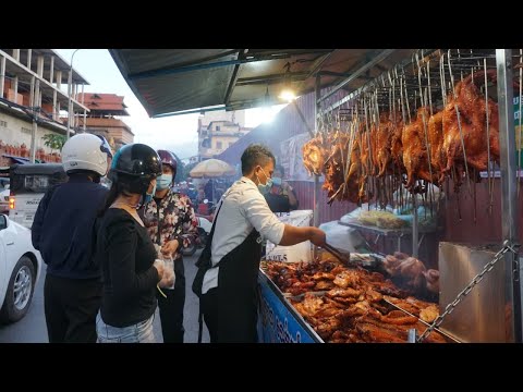 Tola Grill Duck Selling at Phsa Kandal - Amazing Street Food @Tokal Kandal Market in Evening Scenes