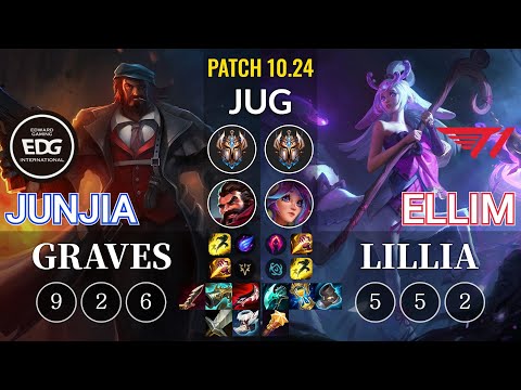 EDG JunJia Graves vs T1 Ellim Lillia Jungle - KR Patch 10.24