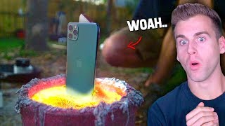 Guy DROPS IPHONE 11 In LAVA..Instantly Regrets It