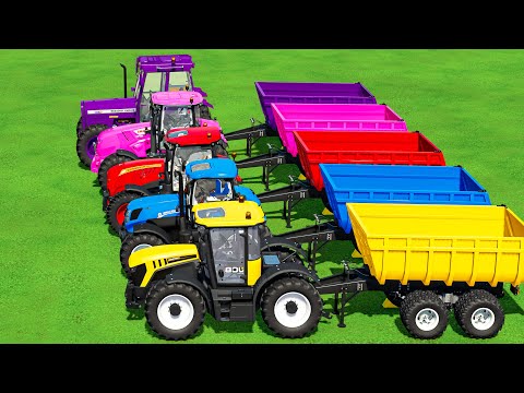 JCB FASTRAC & JOHN DEERE & CLASS & MCCORMICK TRACTORS TRANSPORT BATTLE WITH POTATO TRAILERS - FS 22