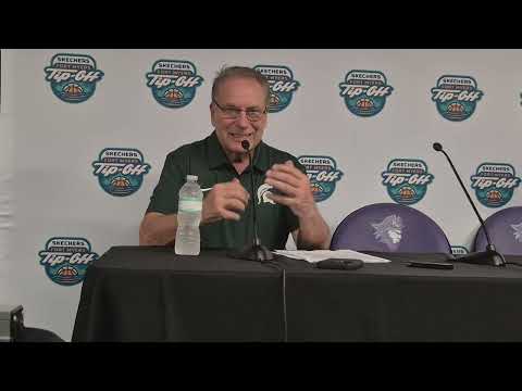 Michigan State's Jaxson Kohler, Divine Ogochukwu & Coach Tom Izzo after ECU win, ahead of #UNC game
