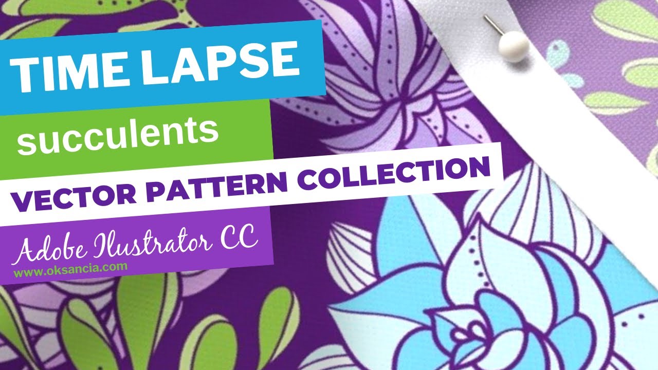 Time lapse succulents vector repeat pattern fabric collection in Adobe Illustrator CC