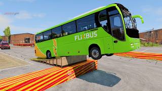 Trucks Bus Cars vs Speed bumps Big Gutter Dangerous Mega Ramp  Large Spinner  BeamNG Drive Part 1