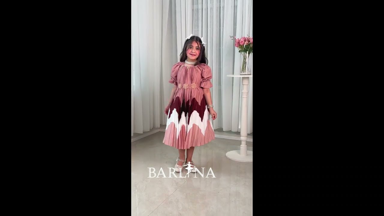 فستان بناتي بألوان متدرجة بتصميم مطوي - 6 سنوات - أخضر
