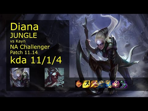 Diana Jungle vs Kayn - NA Challenger 11/1/4 Patch 11.14 Gameplay