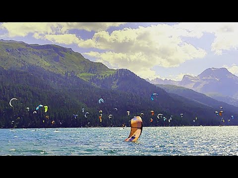 Kitesurfers- Lake of Silvaplana 1,790m /58727ft! Summer 2021 in Engadine, Switzerland !  🇨🇭❤️