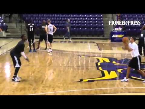 Video: #Twolves assistant coach Ryan Saunders does a variation of his dribbling drill with Shabazz M