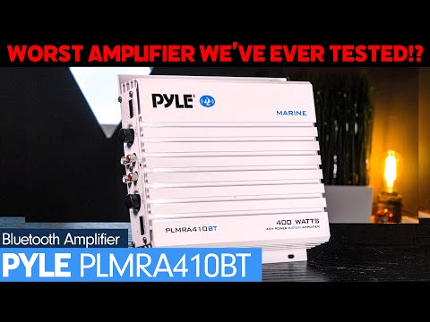 Pyle 2.1 Bluetooth Marine Amplifier Receiver - Waterproof 4 Channel Wireless Bridgeable Audio Amp for Stereo Speaker with 400W Power Dual MOSFET Supply, GAIN Level & LED Indicator, Black - PLMRA410BT video review thumbnail