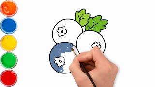 How to draw and color BLUEBERRY for kids EASY and STEP BY STEP? 😍🌹