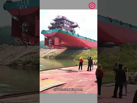Giant ship launching to water 🚢 🌊 