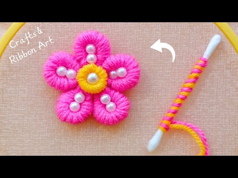 It's so Beautiful and Easy ☀️💖 Superb Woolen Flower Making Trick with Cotton Buds - You will Love It