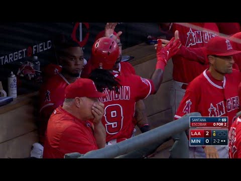 LAA@MIN: Maybin scores a run on Angels' double steal