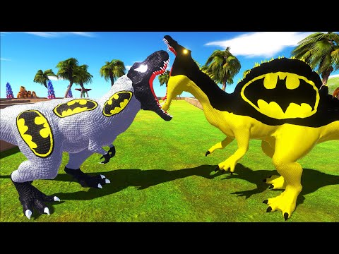 BATMAN T-REX vs BATMAN SPINOSAURUS JUNGLE DEATH RUN - Animal Revolt Battle Simulator