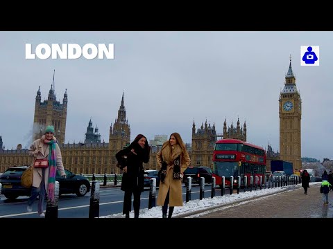 Central London in Heavy Snow ❄️ Big Ben, Elizabeth Tower & London Eye Winter Tour