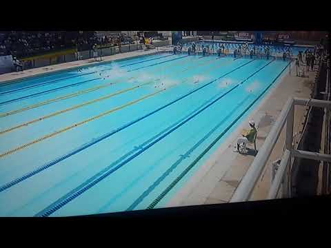 Emily breaks Alia Atkinson's 13-14 50m free record at Carifta 2018. New record 26.73 secs