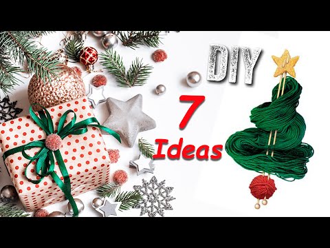 7 ИДЕЙ к НОВОМУ ГОДУ своими руками. Новогодние поделки из ниток (пряжи) и картона. Новогодний декор